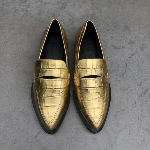 Rebecca Minkoff Pacey Penny GOLD LEATHER women's Loafer Size 5 NEW - Picture 4 of 9